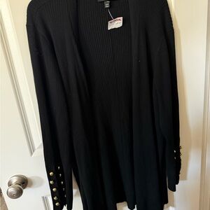 Lane Bryant Black Ribbed Cardigan Sweater with Gold Buttons